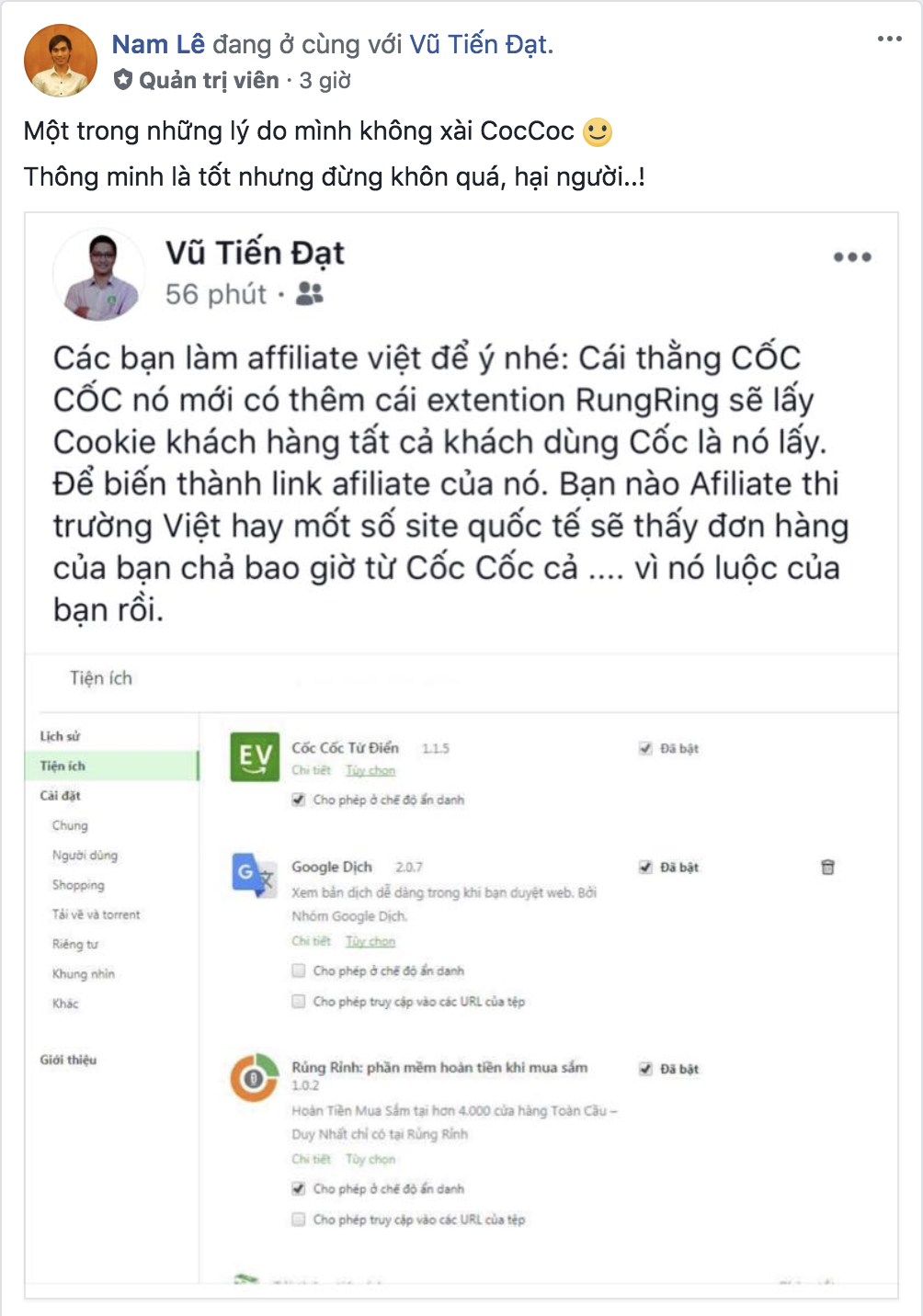 Cảnh báo của thành viên Vũ Tiến Đạt - một người làm Affiliate tại Hà Nội